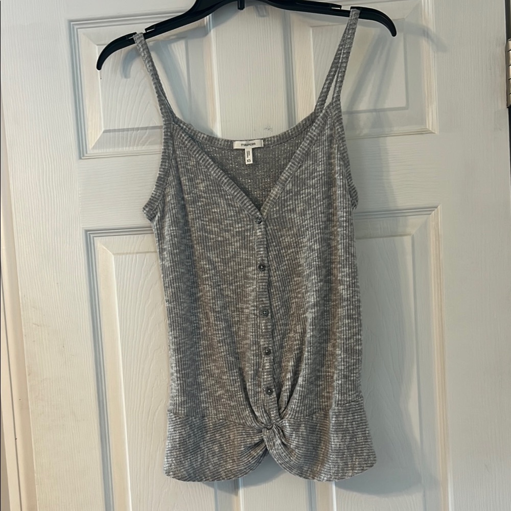 Gray Ribbed Button-Down Women's Top
